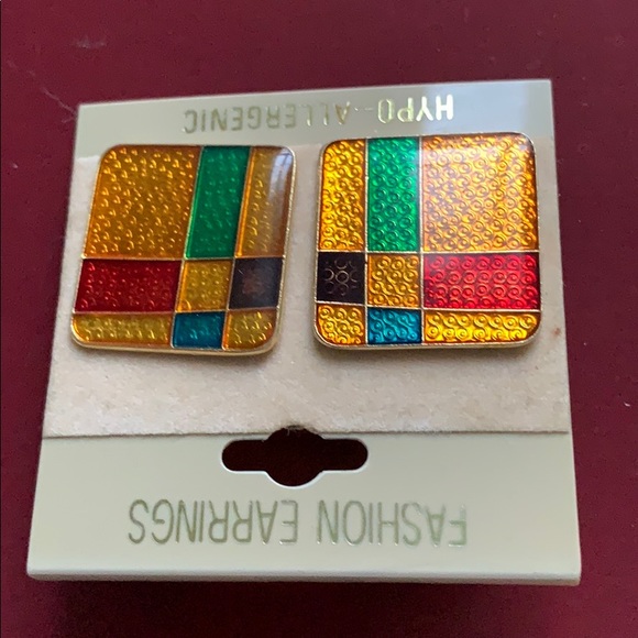 Vintage Fashion Earrings multicolour rectangular - Picture 3 of 9